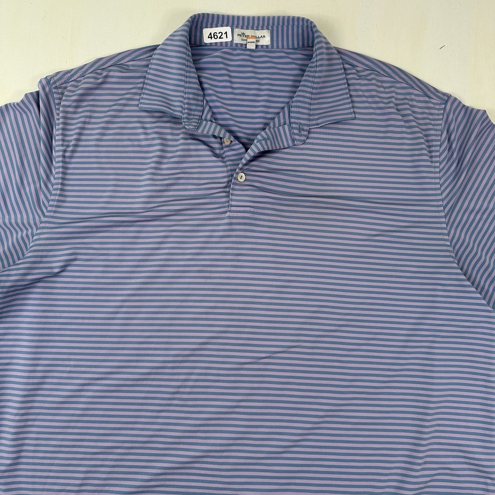 Peter Millar Summer‎ Comfort Polo Shirt Men's XL Purple Blue Striped Performance